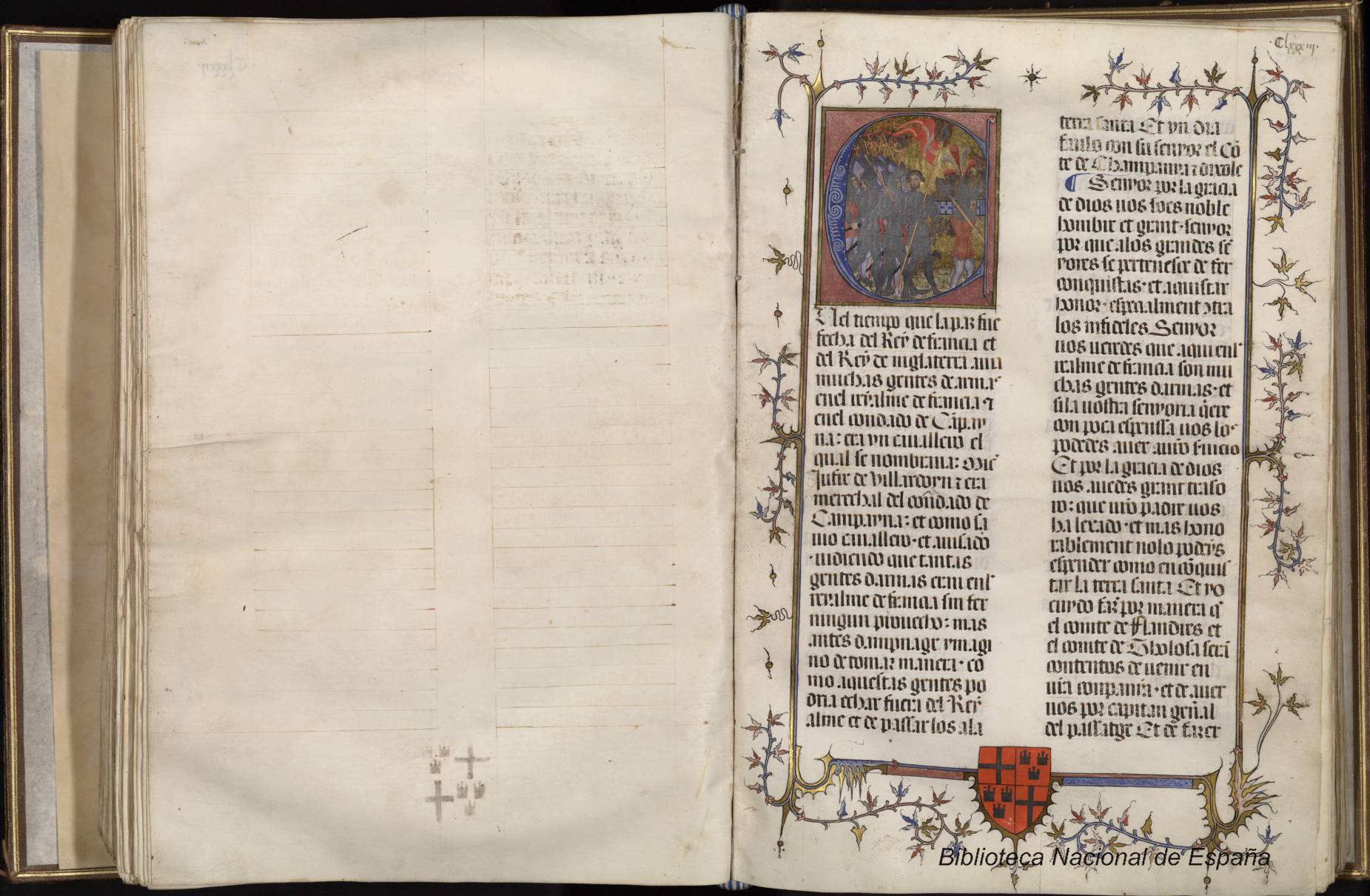 Fig. 1 Conquista de Morea. Libro de los fechos et conquistas del Principado de Morea, Madrid, BNE, mss/10131, f. 183r, © Biblioteca Nacional de España.